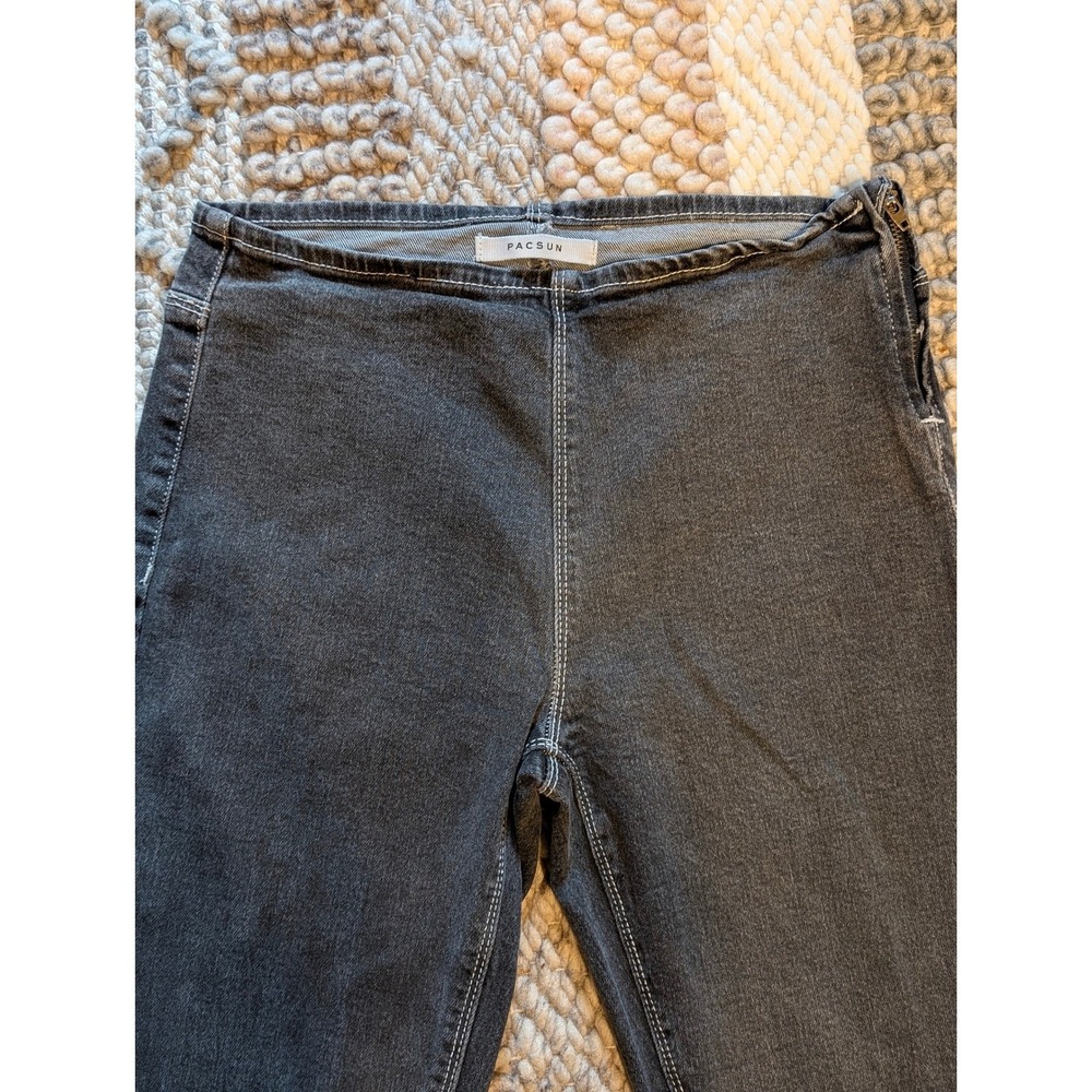 PacSun Charcoal Gray Side Zip Flare Jeans Contrast Stitch size 25x32 Retro Y2k - Picture 3 of 10